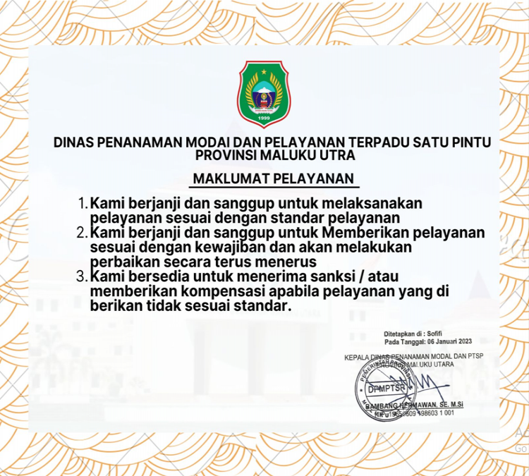 Maklumat Pelayanan DPMPTSP Provinsi Maluku Utara